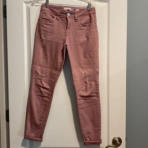 Dusky pink distressed denim